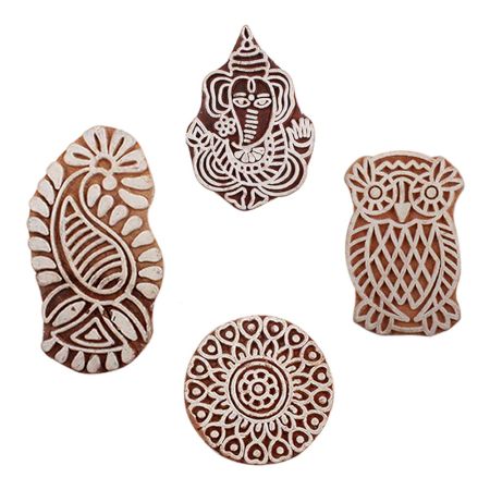 Set of 4 Piece New Mix Wooden Printing Blocks